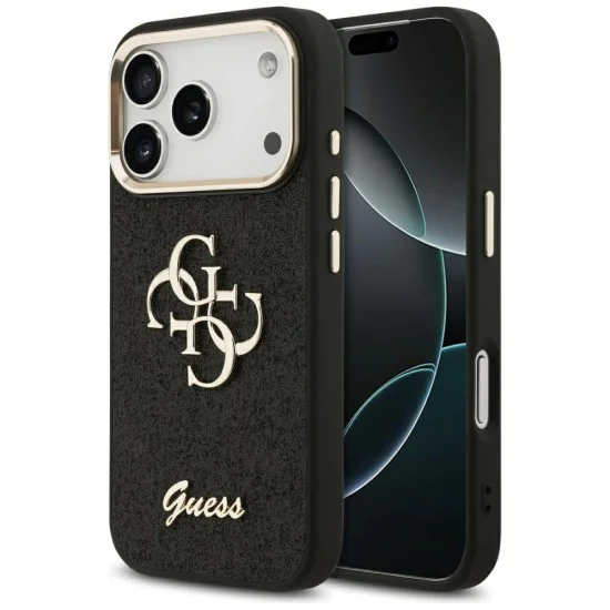 Калъф за iPhone 17 Pro - Guess - Fixed Glitter Big 4G Metal Frame (GUHCP17LHG4SGCK) - Черен