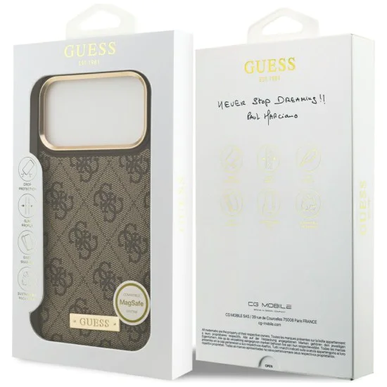 Калъф за iPhone 17 Pro Max - Guess - Hardcase 4G Logo Plate MagSafe (GUHMP17XU4GPRW) - Кафяв