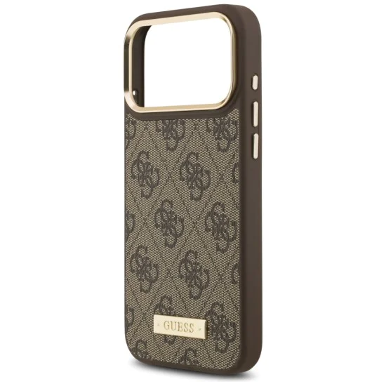 Калъф за iPhone 17 Pro Max - Guess - Hardcase 4G Logo Plate MagSafe (GUHMP17XU4GPRW) - Кафяв