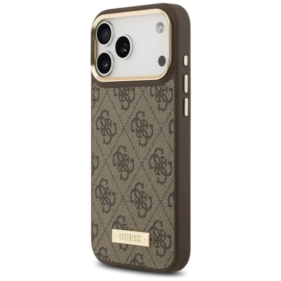 Калъф за iPhone 17 Pro Max - Guess - Hardcase 4G Logo Plate MagSafe (GUHMP17XU4GPRW) - Кафяв