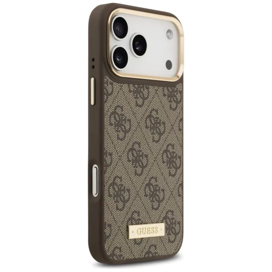 Калъф за iPhone 17 Pro Max - Guess - Hardcase 4G Logo Plate MagSafe (GUHMP17XU4GPRW) - Кафяв