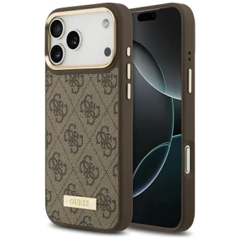 Калъф за iPhone 17 Pro Max - Guess - Hardcase 4G Logo Plate MagSafe (GUHMP17XU4GPRW) - Кафяв