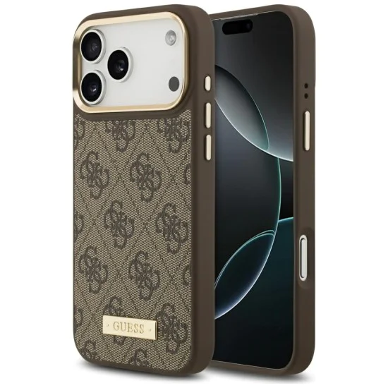 Калъф за iPhone 17 Pro Max - Guess - Hardcase 4G Logo Plate MagSafe (GUHMP17XU4GPRW) - Кафяв