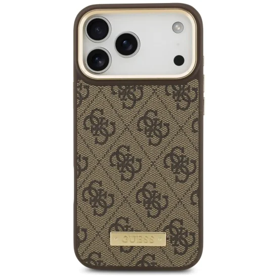 Калъф за iPhone 17 Pro Max - Guess - Hardcase 4G Logo Plate MagSafe (GUHMP17XU4GPRW) - Кафяв