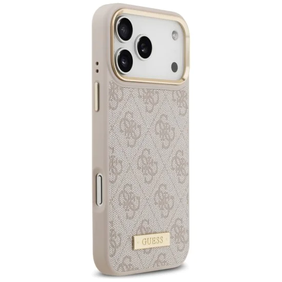 Калъф за iPhone 17 Pro Max - Guess - Hardcase 4G Logo Plate MagSafe (GUHMP17XU4GPRP) - Розов