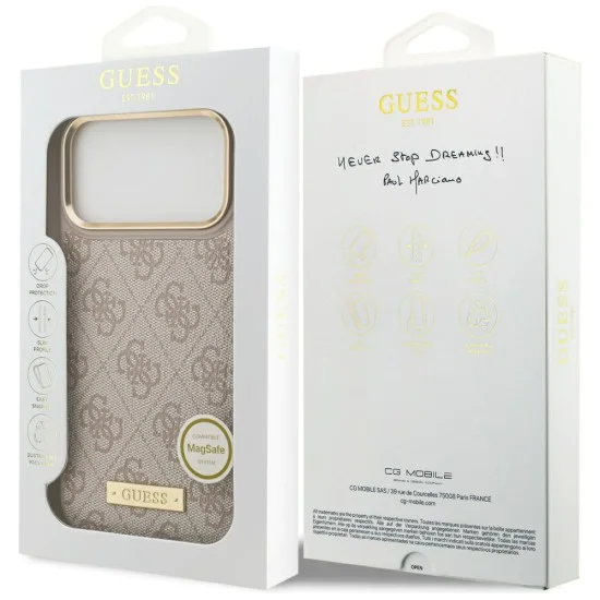 Калъф за iPhone 17 Pro Max - Guess - Hardcase 4G Logo Plate MagSafe (GUHMP17XU4GPRP) - Розов