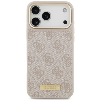 Калъф за iPhone 17 Pro Max - Guess - Hardcase 4G Logo Plate MagSafe (GUHMP17XU4GPRP) - Розов