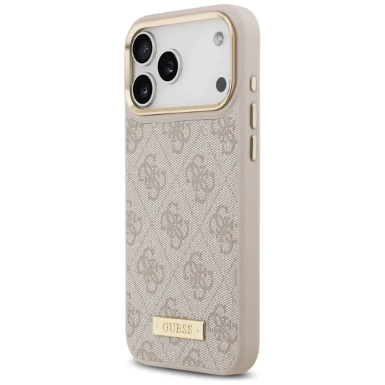 Калъф за iPhone 17 Pro Max - Guess - Hardcase 4G Logo Plate MagSafe (GUHMP17XU4GPRP) - Розов