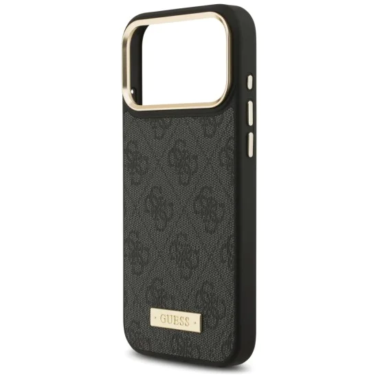 Калъф за iPhone 17 Pro Max - Guess - Hardcase 4G Logo Plate MagSafe (GUHMP17XU4GPRK) - Черен