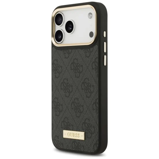 Калъф за iPhone 17 Pro Max - Guess - Hardcase 4G Logo Plate MagSafe (GUHMP17XU4GPRK) - Черен