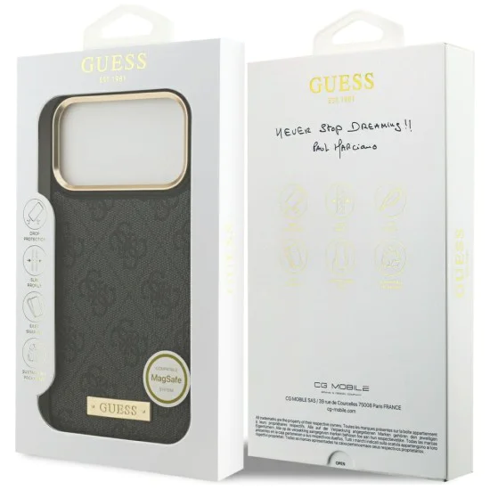Калъф за iPhone 17 Pro Max - Guess - Hardcase 4G Logo Plate MagSafe (GUHMP17XU4GPRK) - Черен