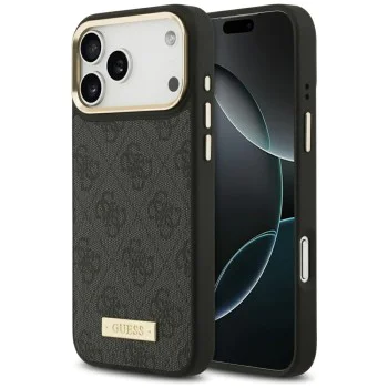 Калъф за iPhone 17 Pro Max - Guess - Hardcase 4G Logo Plate MagSafe (GUHMP17XU4GPRK) - Черен