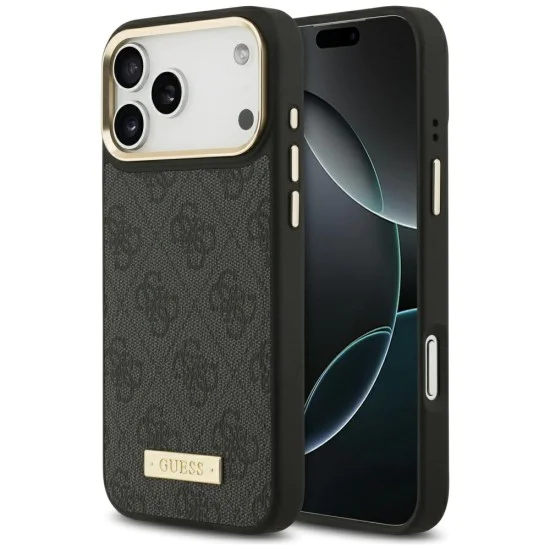 Калъф за iPhone 17 Pro Max - Guess - Hardcase 4G Logo Plate MagSafe (GUHMP17XU4GPRK) - Черен