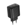 Зарядно устройство Lito - (LC22) - 2x Type-C изход, PD45W, GaN, PC Fireproof, EU щепсел - Черен
