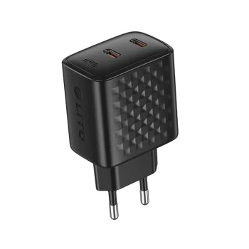 Зарядно устройство Lito - (LC22) - 2x Type-C изход, PD45W, GaN, PC Fireproof, EU щепсел - Черен