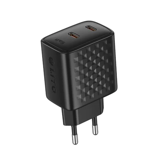 Зарядно устройство Lito - (LC22) - 2x Type-C изход, PD45W, GaN, PC Fireproof, EU щепсел - Черен