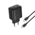 Зарядно устройство Lito - (LC22T) - с включен кабел Type-C, 2x Type-C изход, PD45W, GaN, PC Fireproof, EU щепсел - Черен