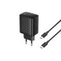 Зарядно устройство Lito - (LC24T) - с включен кабел Type-C, Type-C, USB изход, PD65W, GaN, PC Fireproof, EU Plug - Черен