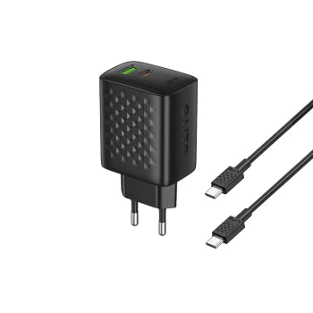 Зарядно устройство Lito - (LC24T) - с включен кабел Type-C, Type-C, USB изход, PD65W, GaN, PC Fireproof, EU Plug - Черен
