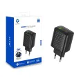 Зарядно устройство Lito - (LC25) - 2x Type-C, USB изход, PD65W, GaN, PC Fireproof, EU Plug - Черен