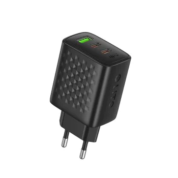Зарядно устройство Lito - (LC25) - 2x Type-C, USB изход, PD65W, GaN, PC Fireproof, EU Plug - Черен