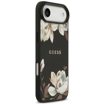 Калъф за iPhone 17 Air - Guess - Grained Flowers MagSafe (GUHMP17MPGNMPLMK) - Черен