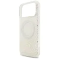 Калъф за iPhone 17 Pro Max – с MagSafe – Guess (GUHMP17XHCPOFPH) IML Flowers Allover Electroplated с перлена каишка – Бял