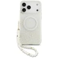 Калъф за iPhone 17 Pro Max – с MagSafe – Guess (GUHMP17XHCPOFPH) IML Flowers Allover Electroplated с перлена каишка – Бял