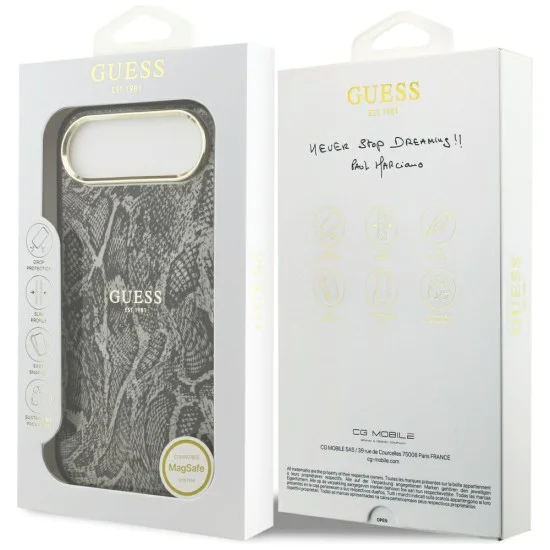 Калъф за iPhone 17 Air - Guess - с шарка на питон MagSafe (GUHMP17MHIMPYGK) - Черен