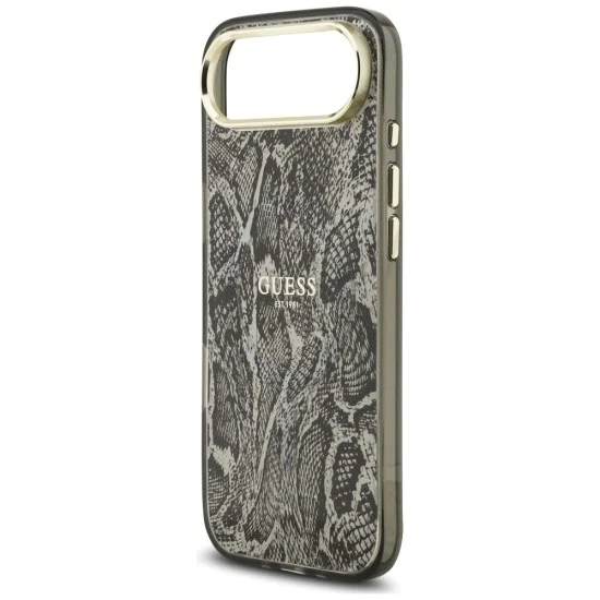 Калъф за iPhone 17 Air - Guess - с шарка на питон MagSafe (GUHMP17MHIMPYGK) - Черен