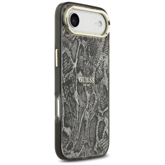 Калъф за iPhone 17 Air - Guess - с шарка на питон MagSafe (GUHMP17MHIMPYGK) - Черен