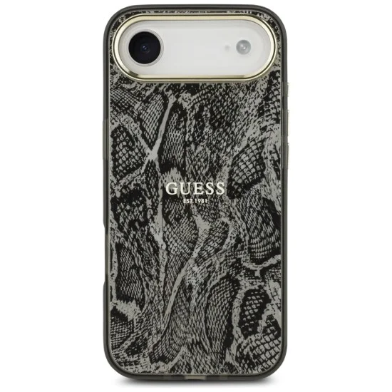 Калъф за iPhone 17 Air - Guess - с шарка на питон MagSafe (GUHMP17MHIMPYGK) - Черен