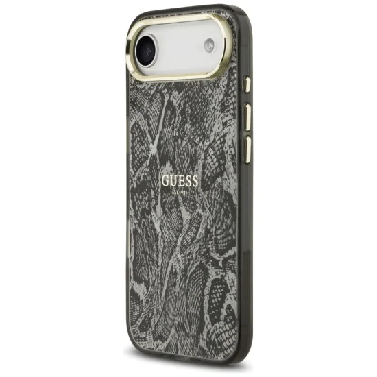 Калъф за iPhone 17 Air - Guess - с шарка на питон MagSafe (GUHMP17MHIMPYGK) - Черен