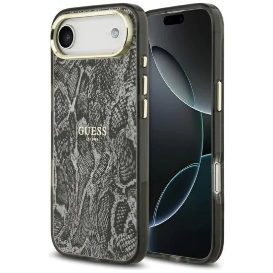 Калъф за iPhone 17 Air - Guess - с шарка на питон MagSafe (GUHMP17MHIMPYGK) - Черен