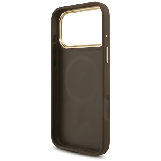 Калъф за iPhone 17 Pro Max - Guess - 4G триъгълно лого с голяма каишка, метално копче MagSafe (GUHMP17XP4G4TCSW) - Кафяв
