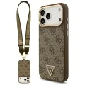 Калъф за iPhone 17 Pro Max - Guess - 4G триъгълно лого с голяма каишка, метално копче MagSafe (GUHMP17XP4G4TCSW) - Кафяв