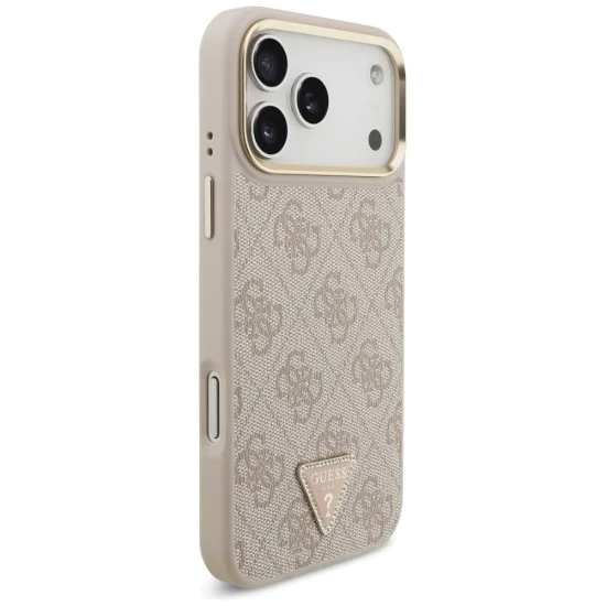Калъф за iPhone 17 Pro Max - Guess - 4G триъгълно лого с голяма каишка, метално копче MagSafe (GUHMP17XP4G4TCSP) - Розов