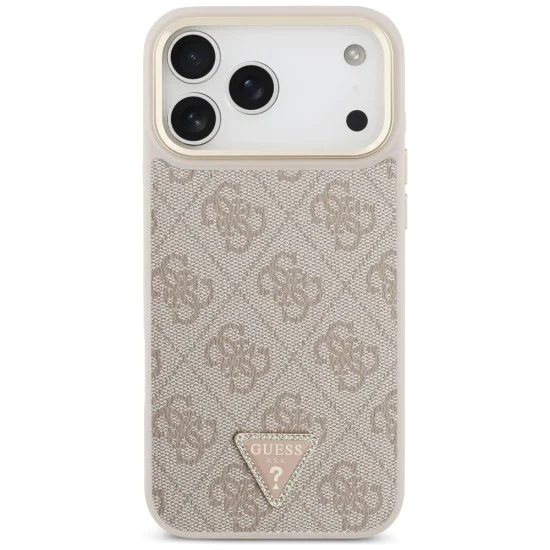 Калъф за iPhone 17 Pro Max - Guess - 4G триъгълно лого с голяма каишка, метално копче MagSafe (GUHMP17XP4G4TCSP) - Розов