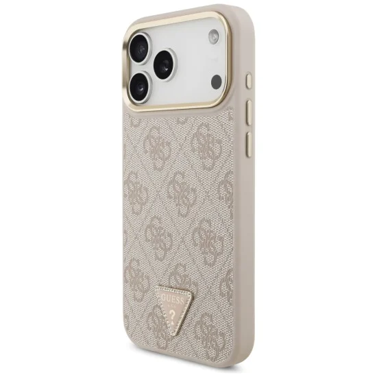 Калъф за iPhone 17 Pro Max - Guess - 4G триъгълно лого с голяма каишка, метално копче MagSafe (GUHMP17XP4G4TCSP) - Розов