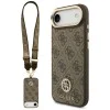 Калъф за iPhone 17 Air - Guess - 4G Strass Logo с голяма каишка, метално копче MagSafe (GUHMP17MP4G4DCSW) - Кафяв
