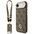 Калъф за iPhone 17 Air - Guess - 4G Strass Logo с голяма каишка, метално копче MagSafe (GUHMP17MP4G4DCSW) - Кафяв