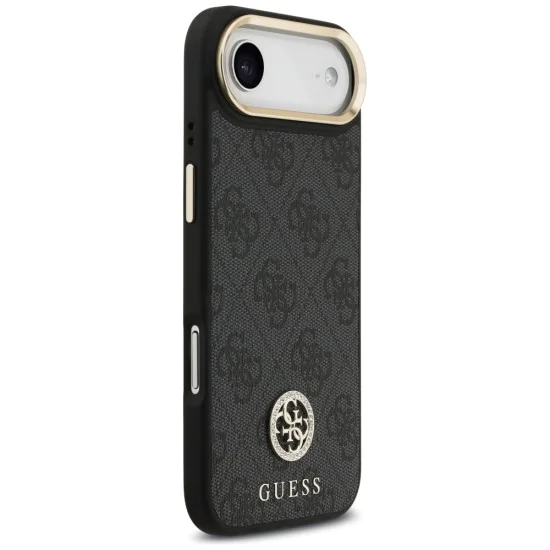 Калъф за iPhone 17 Air - Guess - 4G Strass Logo с голяма каишка, метално копче MagSafe (GUHMP17MP4G4DCSK) - Черен