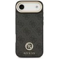 Калъф за iPhone 17 Air - Guess - 4G Strass Logo с голяма каишка, метално копче MagSafe (GUHMP17MP4G4DCSK) - Черен
