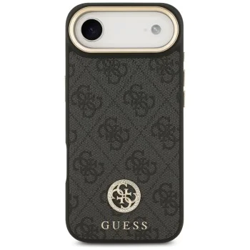Калъф за iPhone 17 Air - Guess - 4G Strass Logo с голяма каишка, метално копче MagSafe (GUHMP17MP4G4DCSK) - Черен