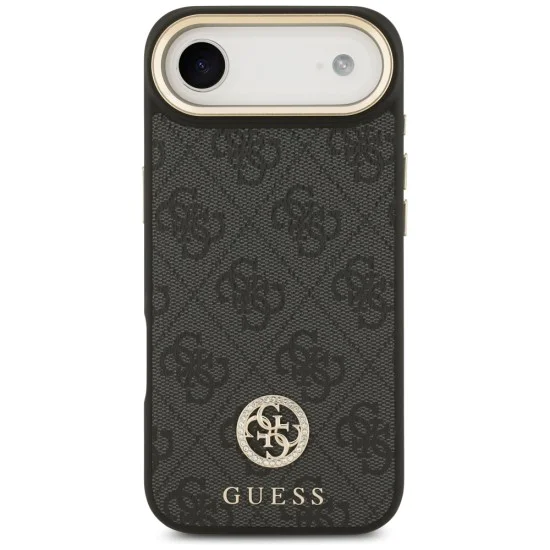 Калъф за iPhone 17 Air - Guess - 4G Strass Logo с голяма каишка, метално копче MagSafe (GUHMP17MP4G4DCSK) - Черен