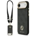 Калъф за iPhone 17 Air - Guess - 4G Strass Logo с голяма каишка, метално копче MagSafe (GUHMP17MP4G4DCSK) - Черен