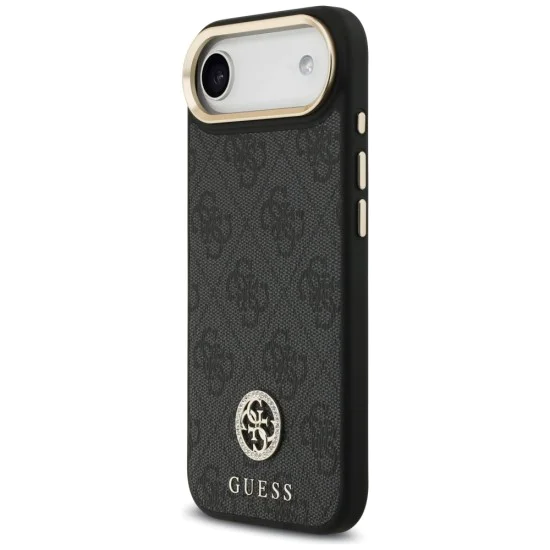 Калъф за iPhone 17 Air - Guess - 4G Strass Logo с голяма каишка, метално копче MagSafe (GUHMP17MP4G4DCSK) - Черен