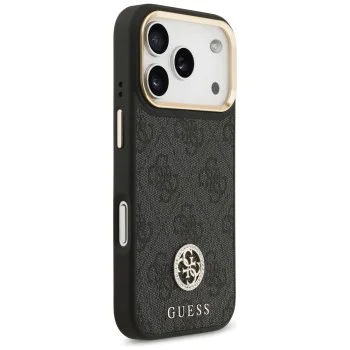Калъф за iPhone 17 Pro - Guess - 4G Strass Logo с голяма каишка, метално копче MagSafe (GUHMP17LP4G4DCSK) - Черен