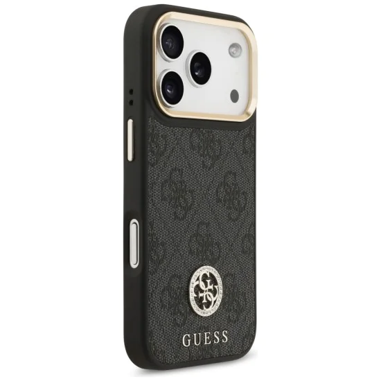 Калъф за iPhone 17 Pro - Guess - 4G Strass Logo с голяма каишка, метално копче MagSafe (GUHMP17LP4G4DCSK) - Черен