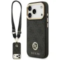 Калъф за iPhone 17 Pro - Guess - 4G Strass Logo с голяма каишка, метално копче MagSafe (GUHMP17LP4G4DCSK) - Черен